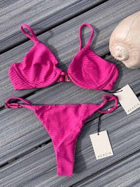 ACACIA Set - Nell Bikini Top & Ralphy Cheeky Bottom in Protea Dual Ribbed - M